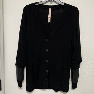 Bailey 44 black cardigan sweater with sheer sleeves - Size Medium - Rtl $168